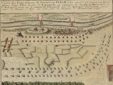 Mapa de las expediciones de la guerra de Italia, 1742.