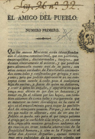 Portada de 'El Amigo del Pueblo', 1822.