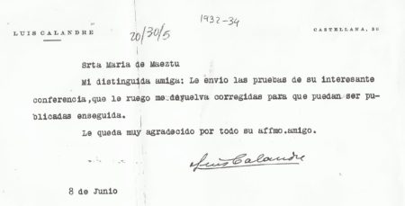 Documento sobre conferencia de María de Maeztu