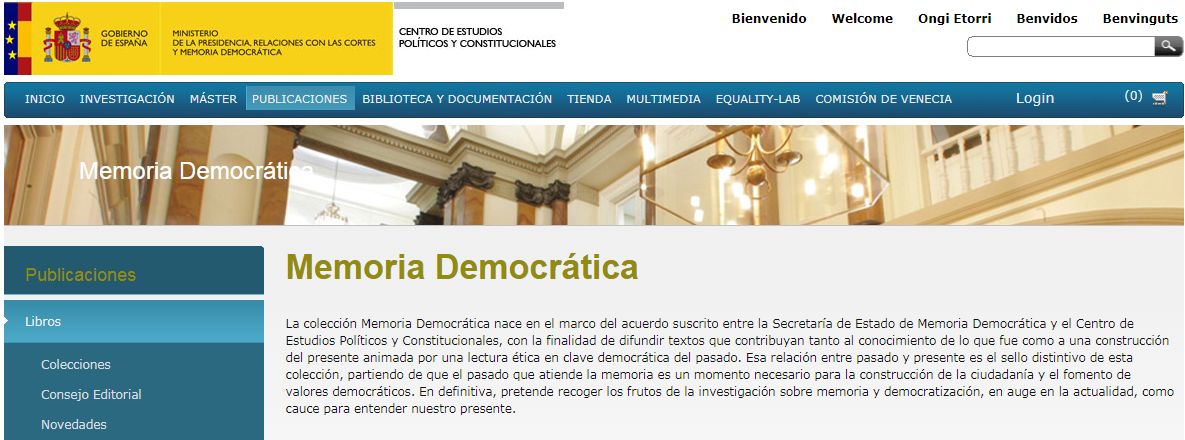 Memoria democrática: nueva colección de libros del Centro de Estudios Políticos y Constitucionales